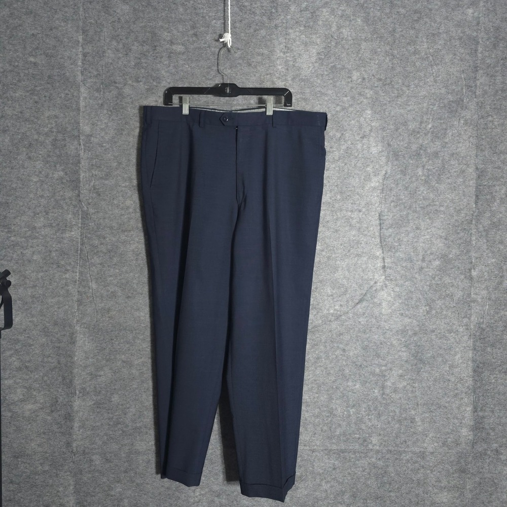 St. Croix Dress Pants Mens 40 Navy Blue Made in Italy Flat Front Cuffed Slacks